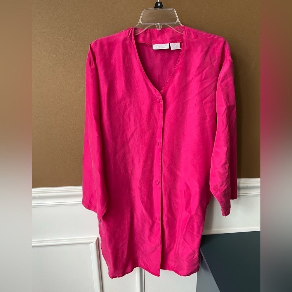 Sasson Women's Pink Button-Down Sleepwear Silk Size P/S Barbiecore - Picture 1 of 3